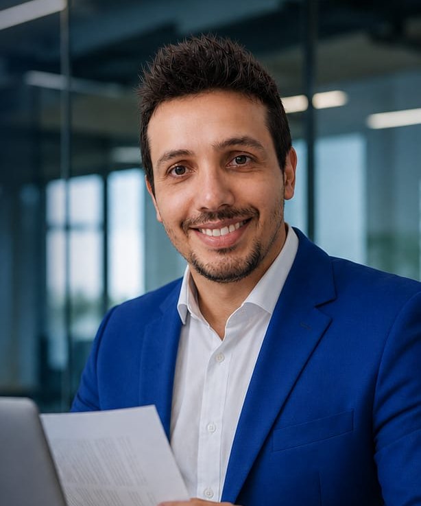Carlos Filho, assessor de investimentos, em seu escritório